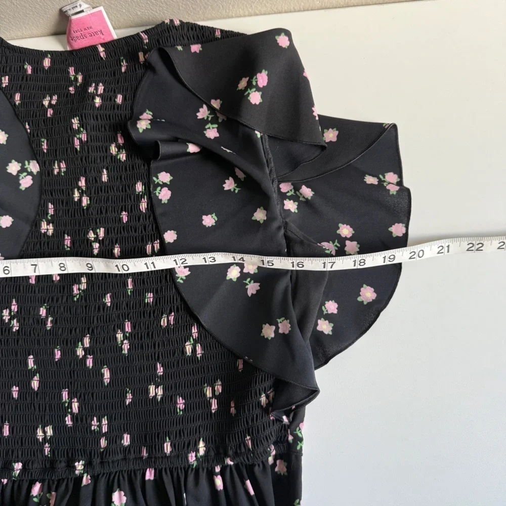 Kate Spade Ditsy Begonia flutter sleeve black floral dress sz 6